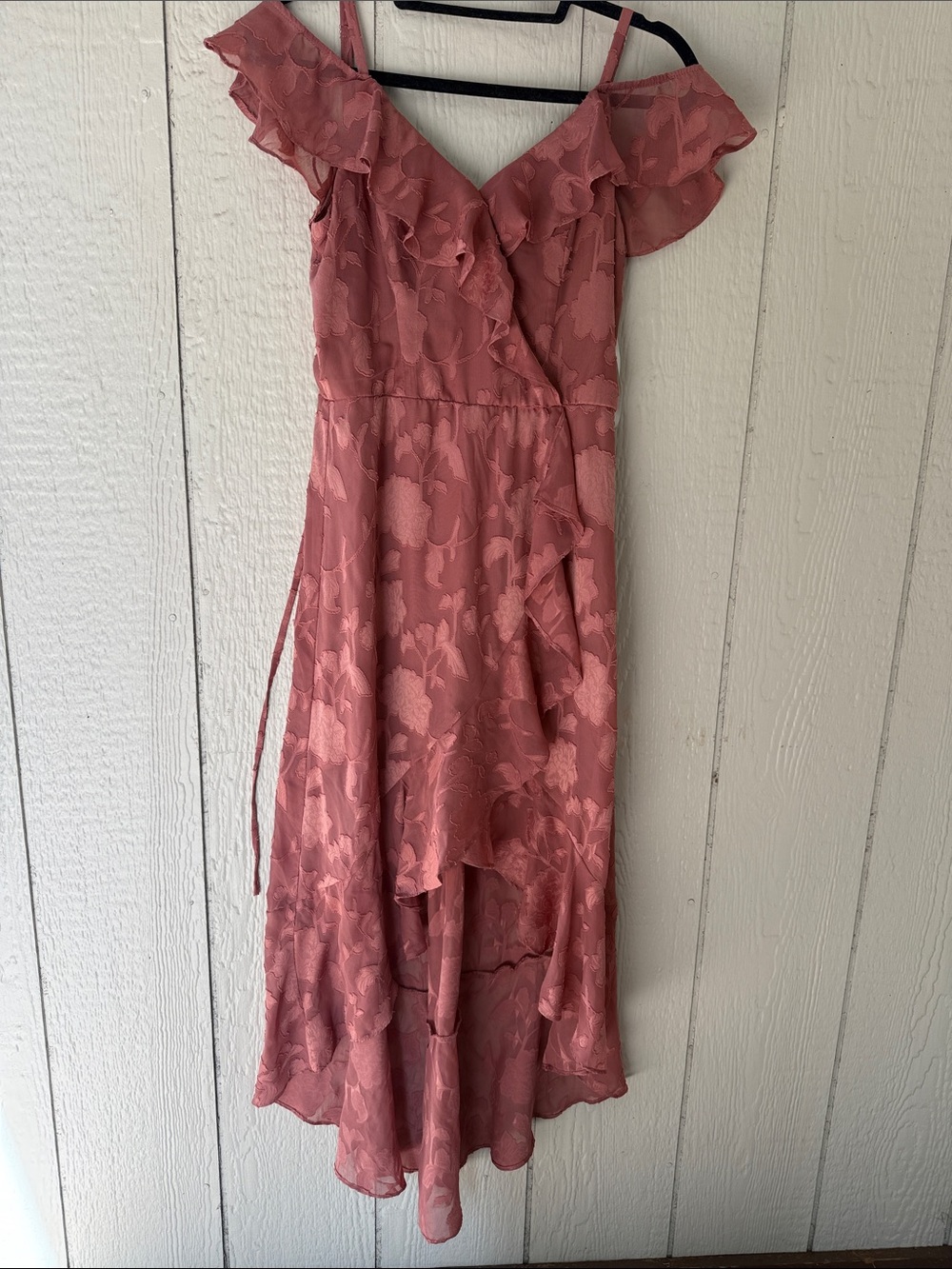 BCX Dusty Rose Floral High-Low Ruffle Wrap Dress